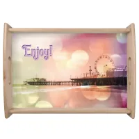 Santa Monica Pier - Sparkling Pink Photo Edit Serving Tray