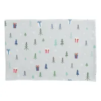 Christmas forest with presents and trees and snow pillow case