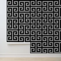 Black and Silver Grey Large Greek Key Wallpaper