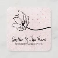 *~* Blush Pearl Glitter Peach Pink Line Art Flower Square Business Card