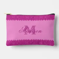 Girly pink glitter zigzag, monogram, custom accessory pouch