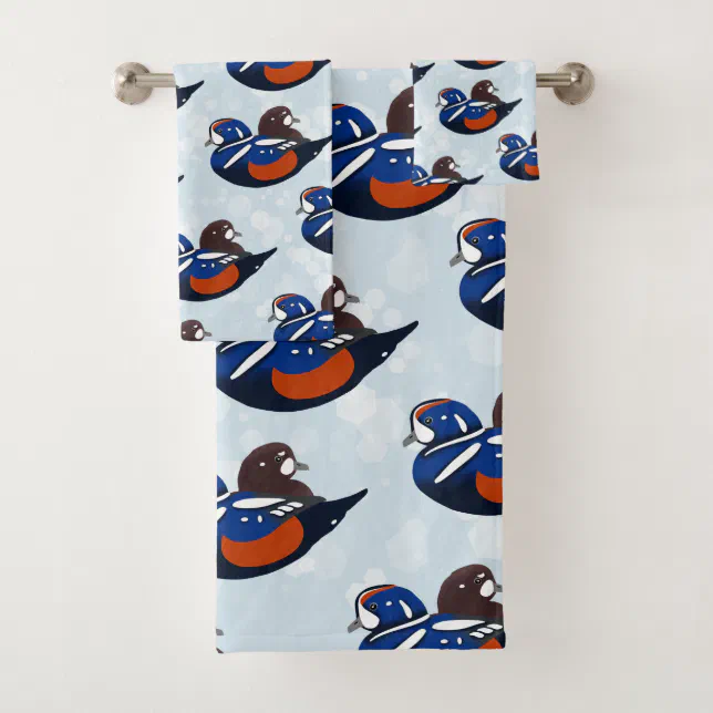 Beautiful Harlequin Ducks Lovebirds Bath Towel Set