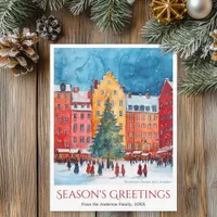 Watercolor Stockholm Gamla Stan Christmas Travel Holiday Postcard