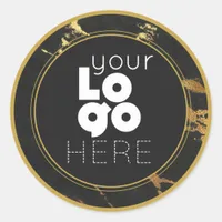 Create Your Own Black& Gold Faux Marble White Logo Classic Round Sticker