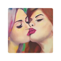 Watercolor Pride Two Women Share a Kiss Metal Print