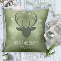 Deer Antlers Silhouette & Snowflakes Green ID861 Throw Pillow