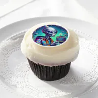 Alien holding Birthday Cake  Edible Frosting Rounds