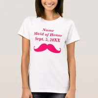 Maid of Honor Pink Mustache Womens Basic T-Shirt