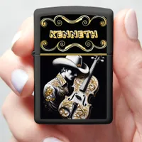 Detailed Cowboy Engraving on Musical Masterpiece Zippo Lighter