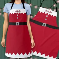 Custom Red & Silver Glitter Workshop Elf Christmas Apron