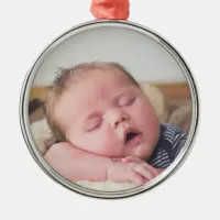 Baby's  Baby Photo Blue Christmas Metal Ornament