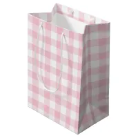 Girly Pastel Pink Gingham Plaid Medium Gift Bag