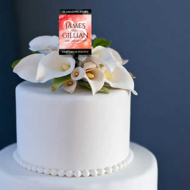 Elegant 35th Coral Wedding Anniversary Celebration Cake Topper