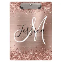 Glittery Rose Gold Foil Black and White Monogram Clipboard