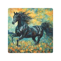 Galloping Black Stallion Metal Print