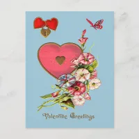 Valentine Greetings with Hearts Flowers Postcard