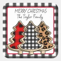 Personalized Buffalo Plaid Christmas Square Sticker
