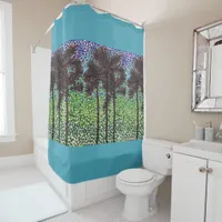 Shower Curtain - Palm Tree Silhouettes in Blue Sky