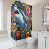 Minimalist Shark Design on Shower Curtain Set