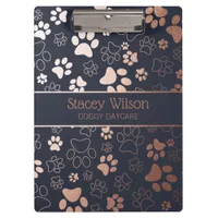 Rose Gold And Navy Paw Print Pattern Clipboard