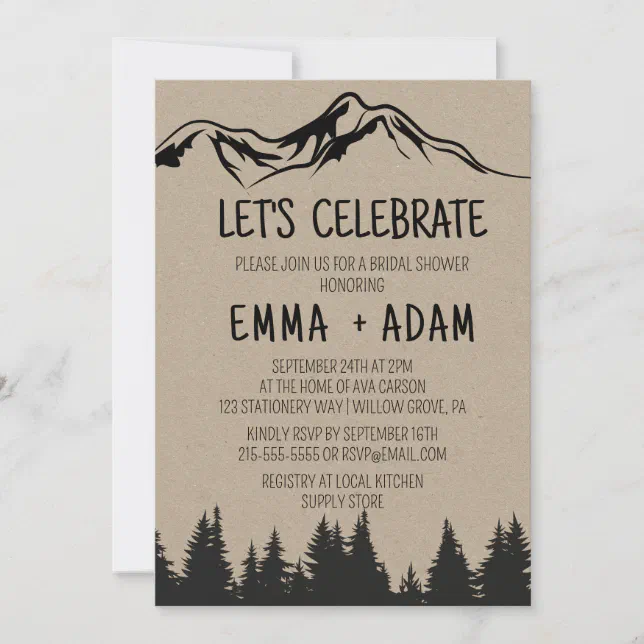 Rustic Woodsy Mountain Let's Celebrate Invitation