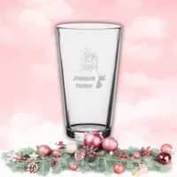 Joy to the World Monogram Family Name etched Pint Glass