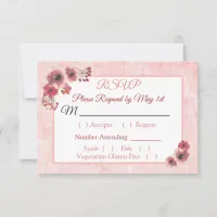 Mauve Coral Floral Striped  Wedding RSVP card