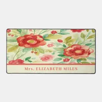 Vintage Floral Watercolor Red and Beige Desk Mat