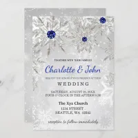 Silver Royal Blue snowflakes Winter Wedding Invitation