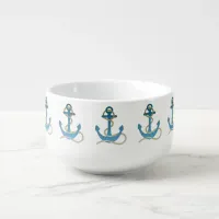 Blue Rustic Anchor Beachy Lobster Bisque Soup Bowl