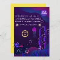 Yellow Under the Sea Glow Graduation Party Invitation