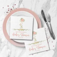 Cute Pink Rustic Floral Bunny Baby Shower Napkins