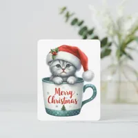 Merry Christmas Cat In A Mug - Christmas Holiday Card