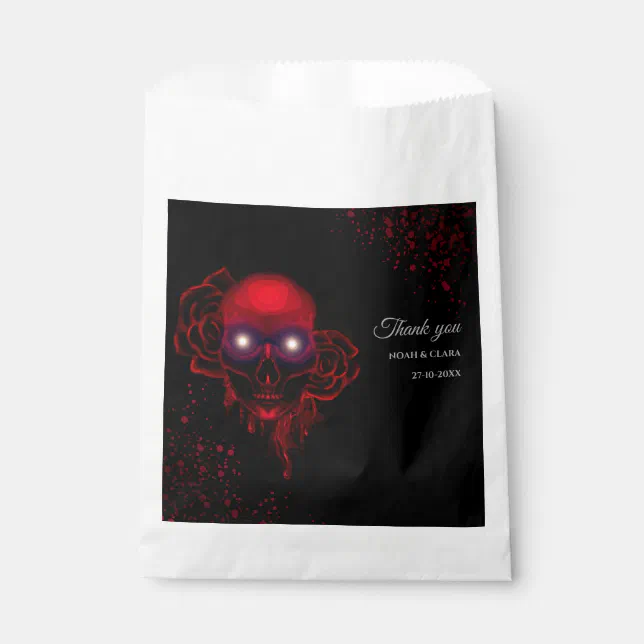 Red Scary floral dark moody gothic skull Halloween Favor Bag