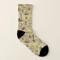 Vintage Nautical Pattern Old Map Background Socks