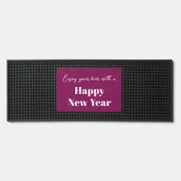 Berry Pink Simple Happy New Year Enjoy Your Beer Bar Mat