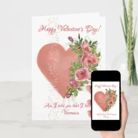 Pink Heart with Flowers Valentine's Day Card