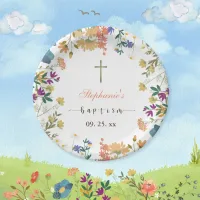 Wildflower Floral Baptism Paper Plate