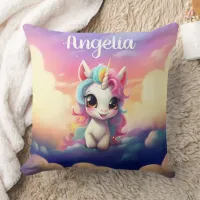 Cute Baby Unicorn Pink Purple Sky Throw Pillow