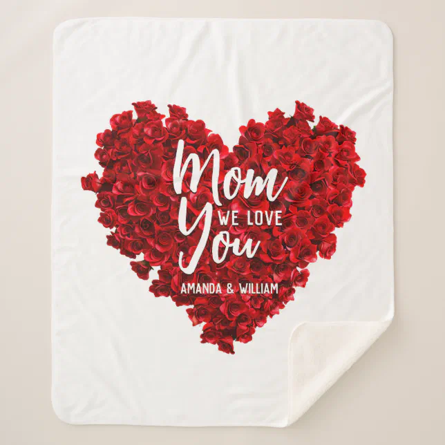 Red Roses Heart Love You Mom Mother's Day Sherpa Blanket