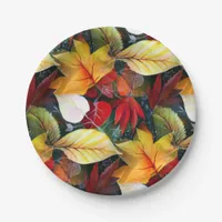 Ephemeral Autumn Foliage in Watercolor Vivid Bold  Paper Plates