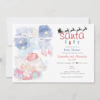 Christmas Celestial Watercolor Santa Baby Shower Invitation