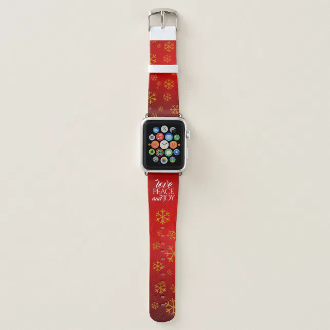 Festive Red Love, Peace, and Joy with Snowflakes Apple Watch Band