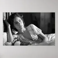 Woman lounging in bed B&W photo Poster