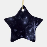 Snowflakes with Midnight Blue Background Ceramic Ornament