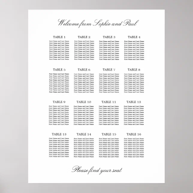 16 Table Elegant Minimalist Seating Chart