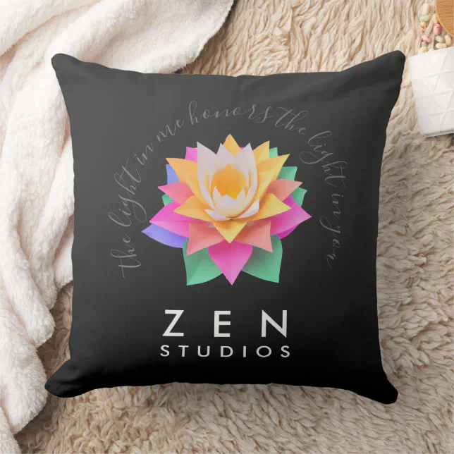 Elegant Multi-Colored Lotus Flower on Black Throw Pillow