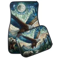 Mosaic Bear and Eagle in the Mountains Ai Art Car Floor Mat