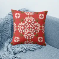 Red Ornate Traditional Folklore Christmas Throw Pillow