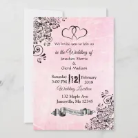 Pink and Black Hearts Wedding Invitations
